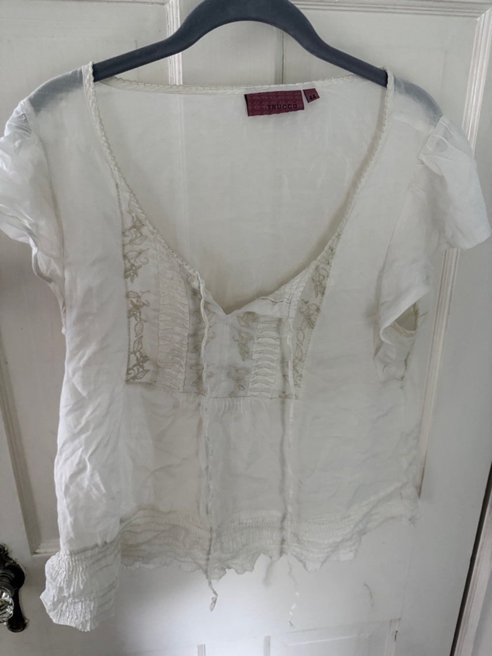 Cream Embroidered V-Neck Blouse
